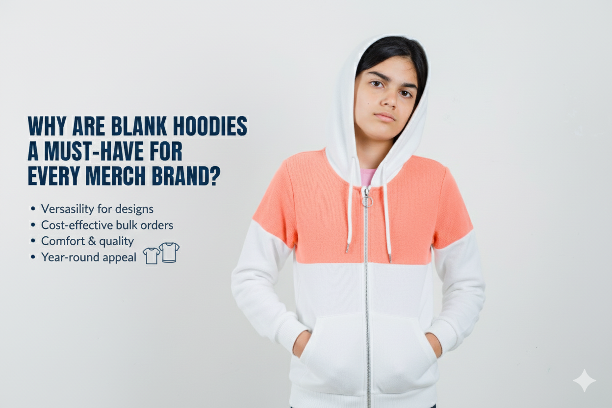 Blank zip-up hoodie showing fabric quality, zipper detail, and modern fit